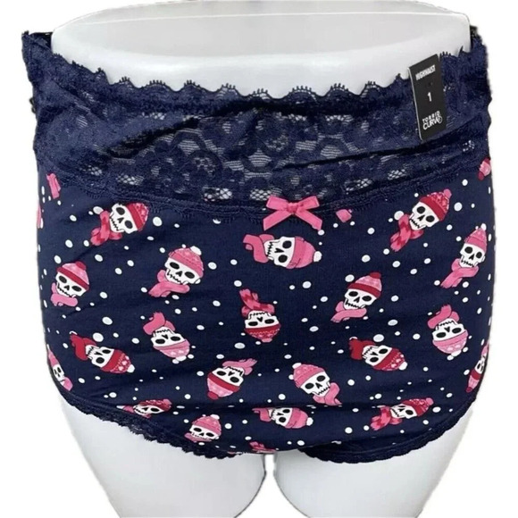 Torrid 1 Winter Skull Snow Print Lace Waistband Cotton Highwaist Cheeky Panties - Picture 2 of 5